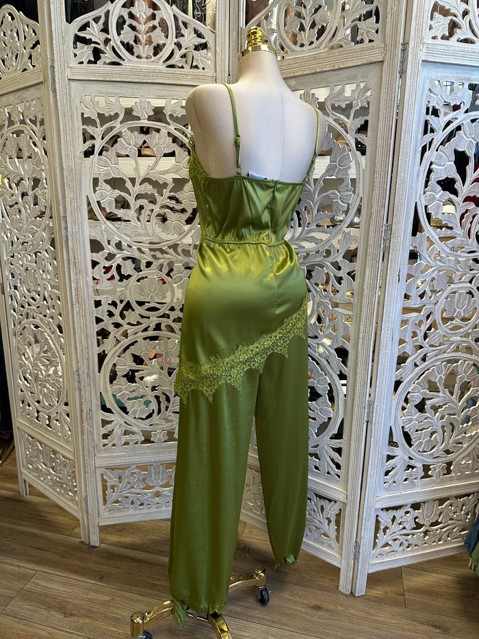 Lace Lined Green Satin Set-Stretchy, Estira