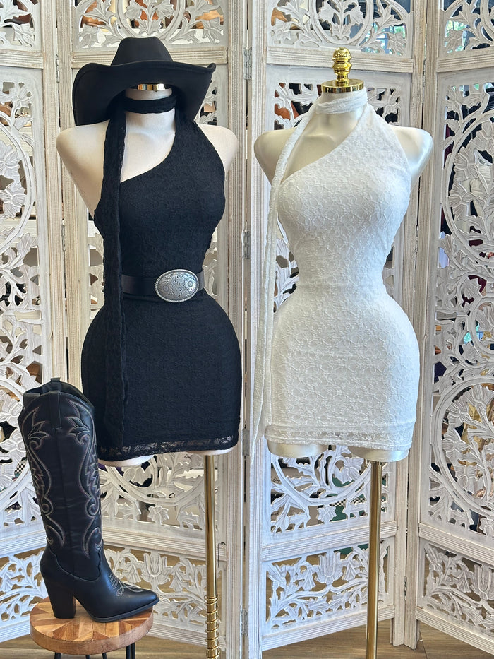 Lace Scarf Mini Dress- Estira, Stretchy