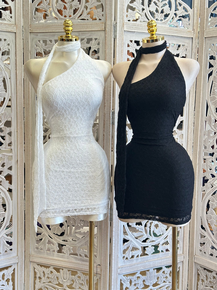 Lace Scarf Mini Dress- Estira, Stretchy