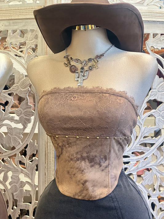 Lace Strapless Studded Top - Estira, Stretchy