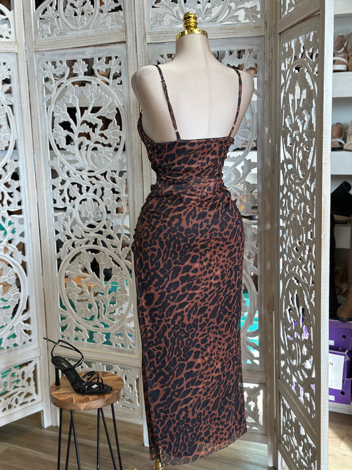Leopard Print Cami Midi Dress- Stretchy,Estira