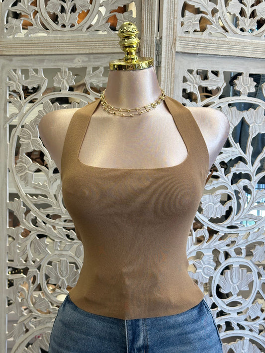 Light Brown Halter Ribbed Top