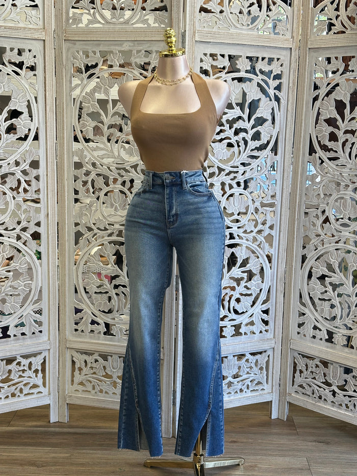 Light Brown Halter Ribbed Top