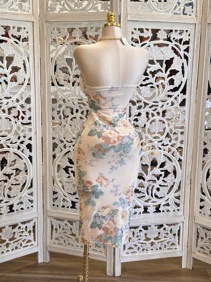 Light Floral Knotted Bodycon Dress-Estira, Stretchy