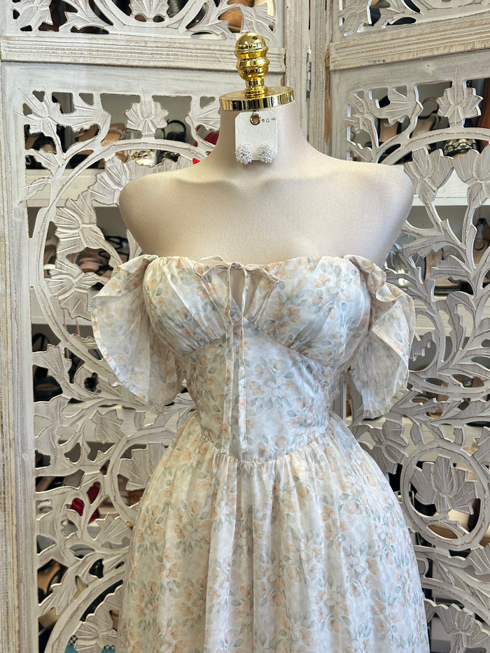 Light Floral Midi Dress- Estira, Stretchy