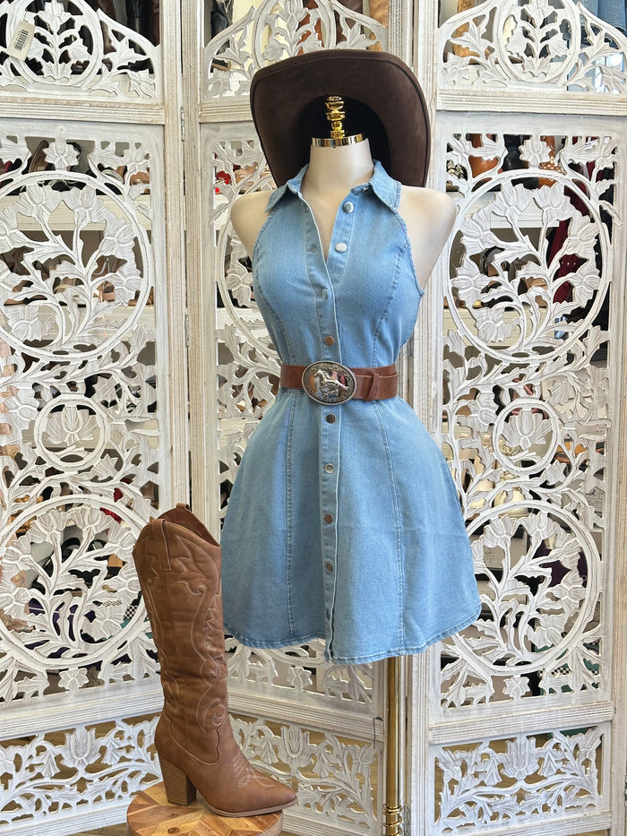 Light Gold Button Up Mini Dress-Stretchy, Estira