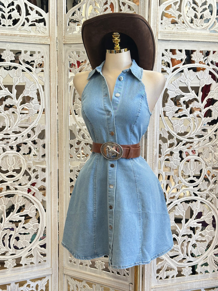 Light Gold Button Up Mini Dress-Stretchy, Estira