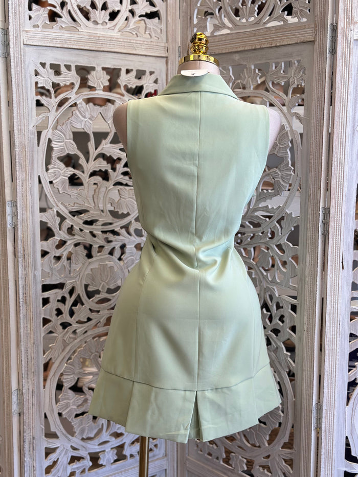 Light Green Vest Crossover Dress- Slightly Stretchy , Estira Poco