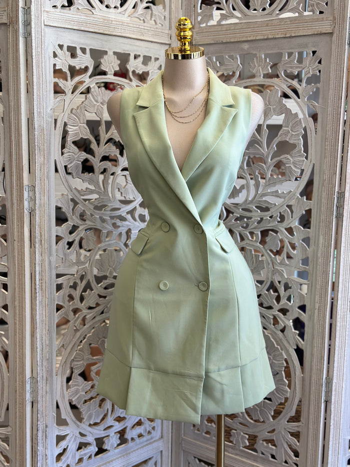 Light Green Vest Crossover Dress- Slightly Stretchy , Estira Poco
