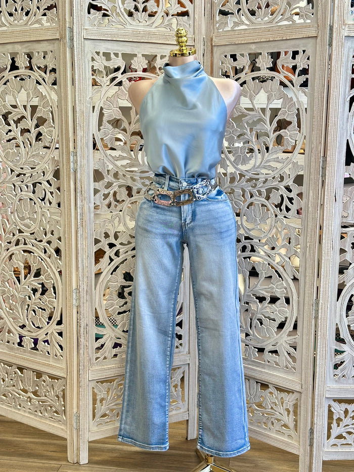 Light Wash Straight Jeans- Super Stretch