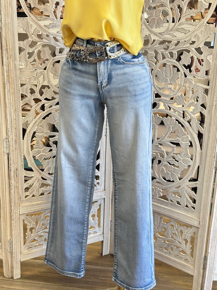 Light Wash Straight Jeans- Super Stretch