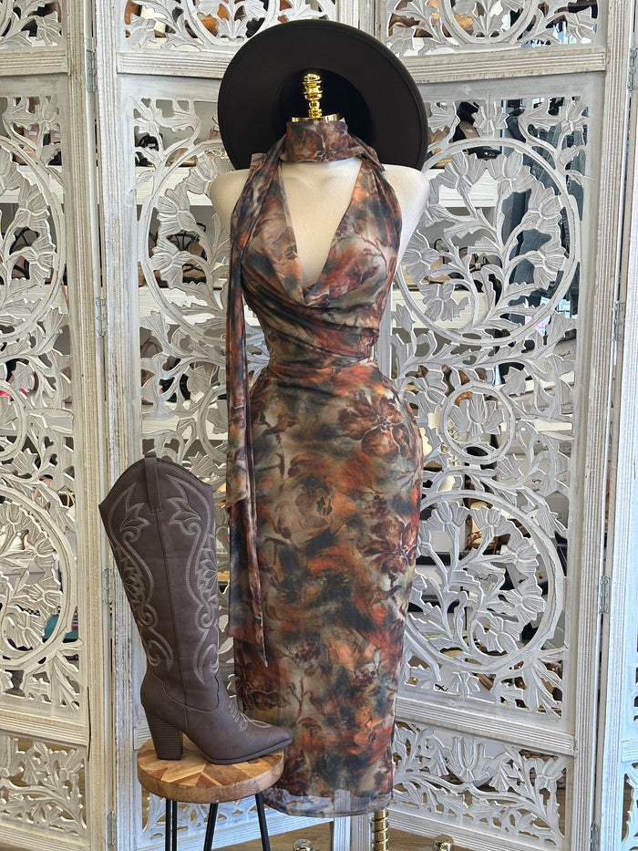 Lina Scarfed Midi Dress -  Estira, Stretchy