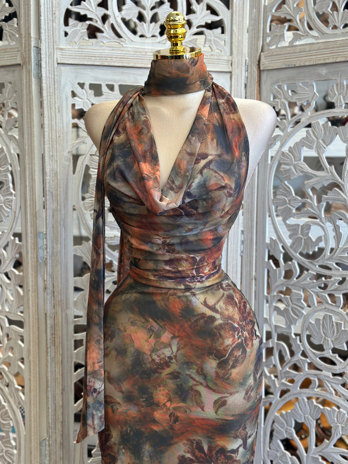 Lina Scarfed Midi Dress -  Estira, Stretchy