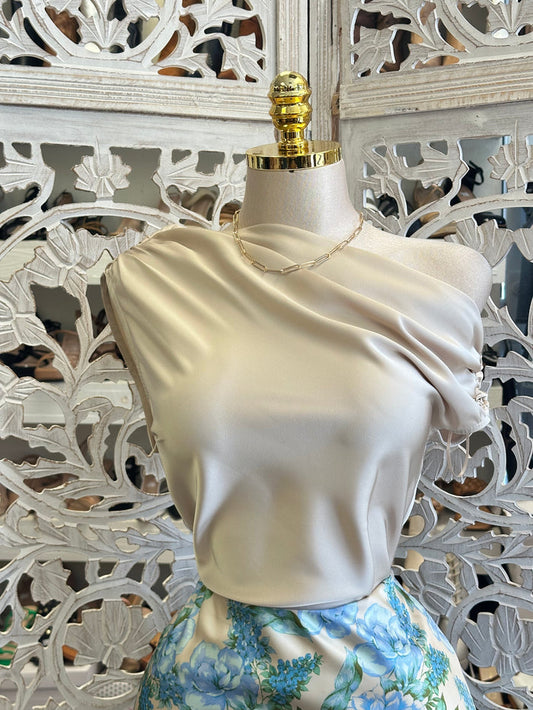 Liquid Satin Cowl Neck Top -Estira , Stretchy