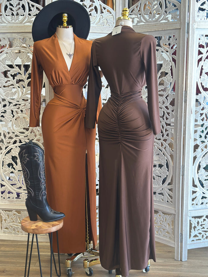 Low Cut Knotted Maxi Dress- Stretchy,Estira
