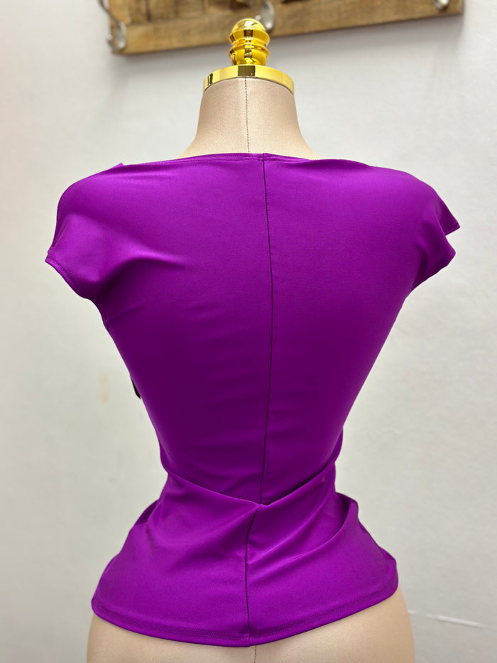 Magenta Asymmetrical Flower Detail Blouse- Stretchy, Estira