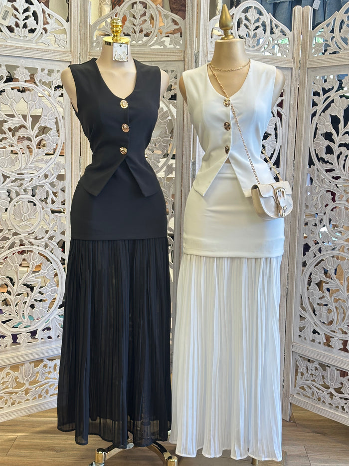 Maxi Pleated Skirt Set- Slightly Stretchy, Estira Poco