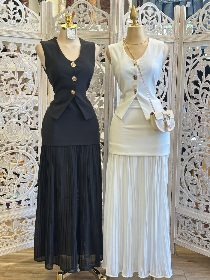 Maxi Pleated Skirt Set- Slightly Stretchy, Estira Poco