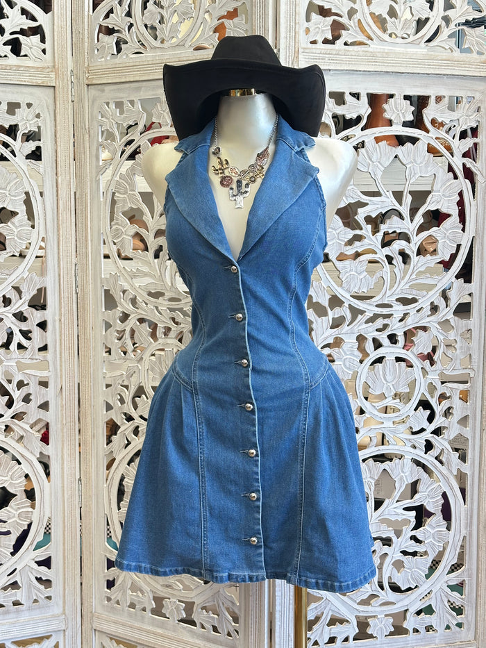 Medium Gold Button Up Mini Dress-Slightly Stretchy, Estira Poco