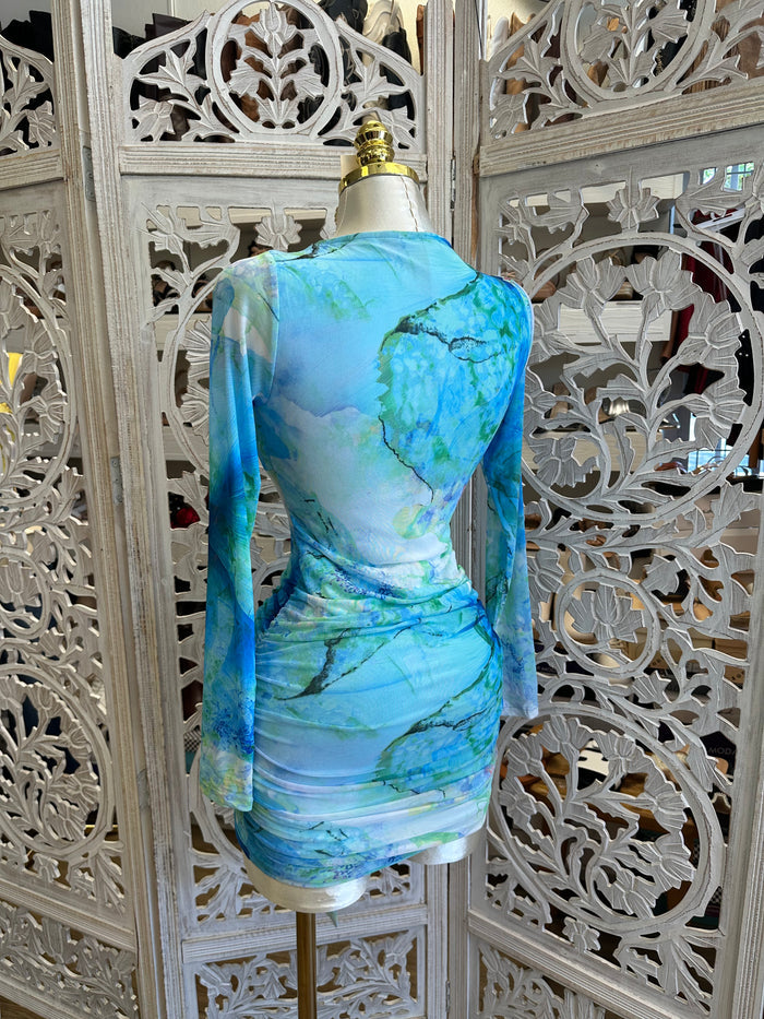 Mesh Blue Dye Mini Dress -Stretchy, Estira