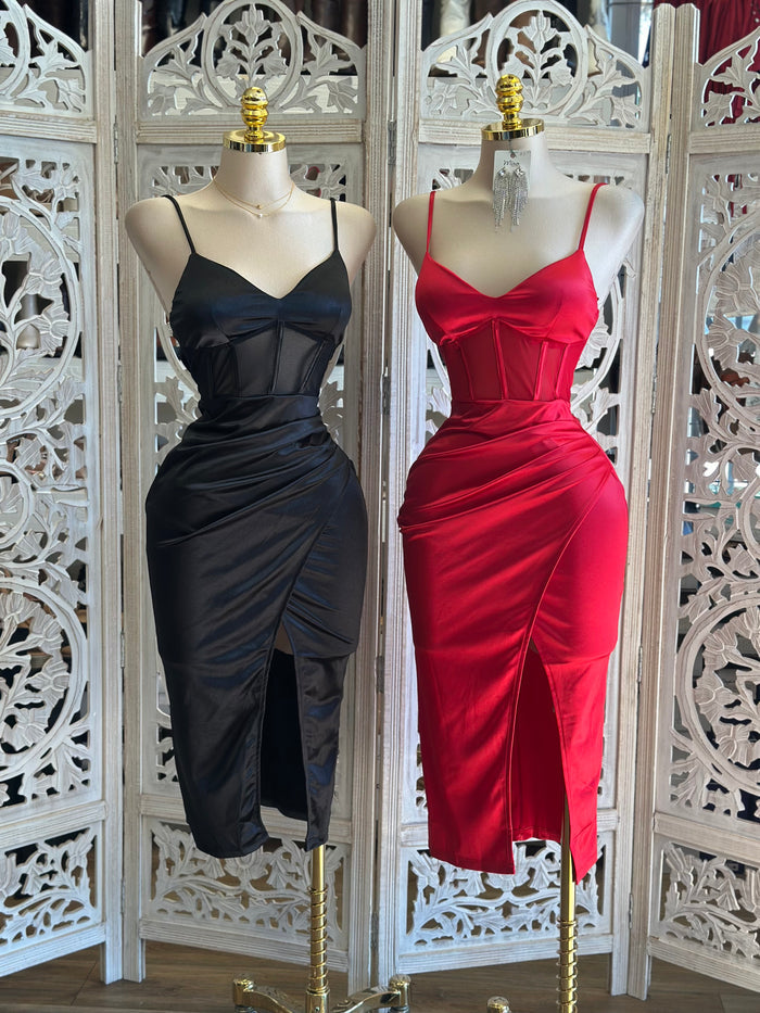 Mesh Corset Satin Dress- Stretchy,Estira