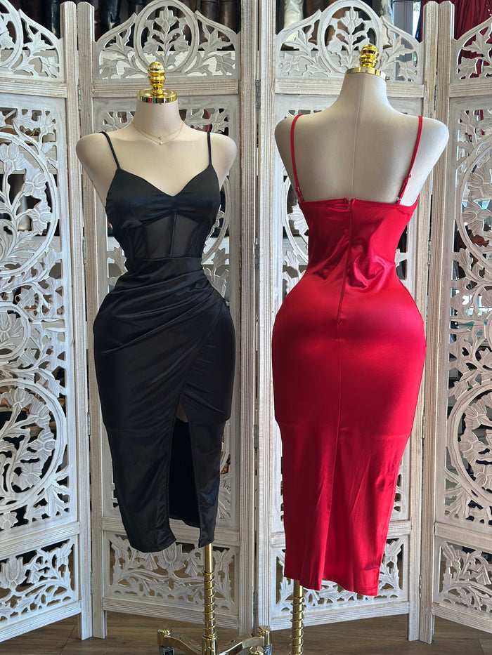 Mesh Corset Satin Dress- Stretchy,Estira