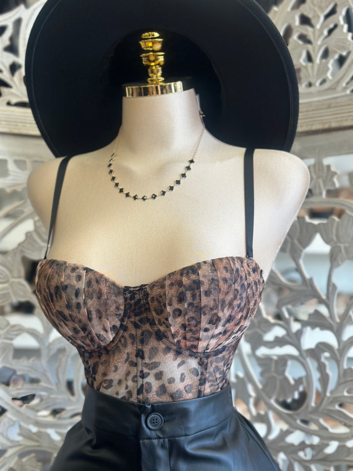 Mesh Cupped Cheetah Crop Top- Stretchy,Estira