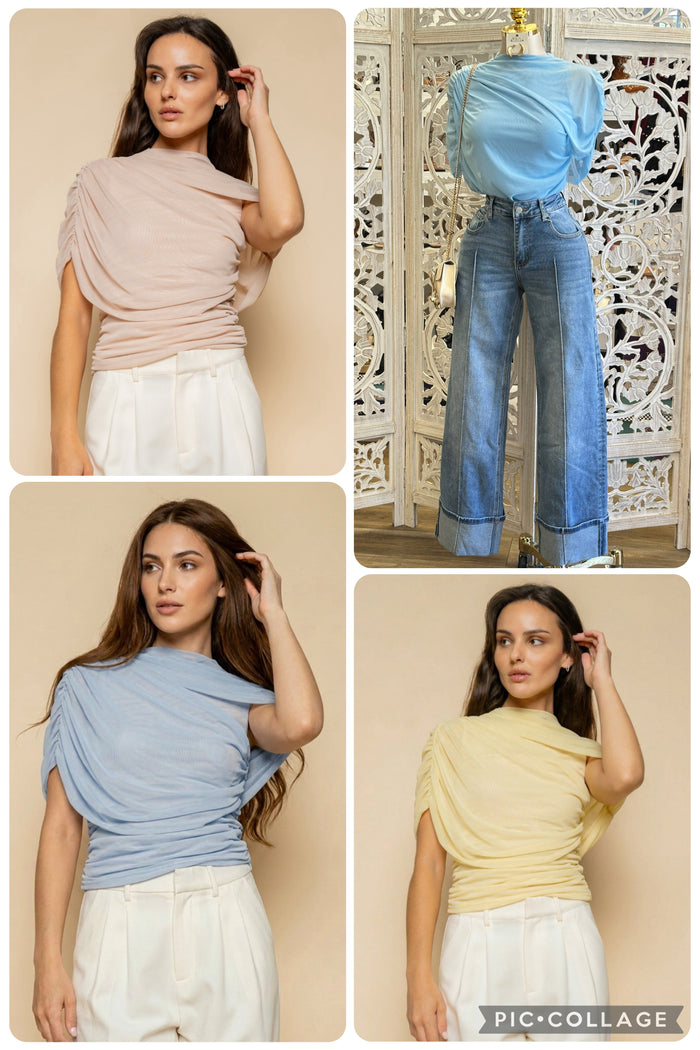Mesh Draped Blouse- Estira, Stretchy