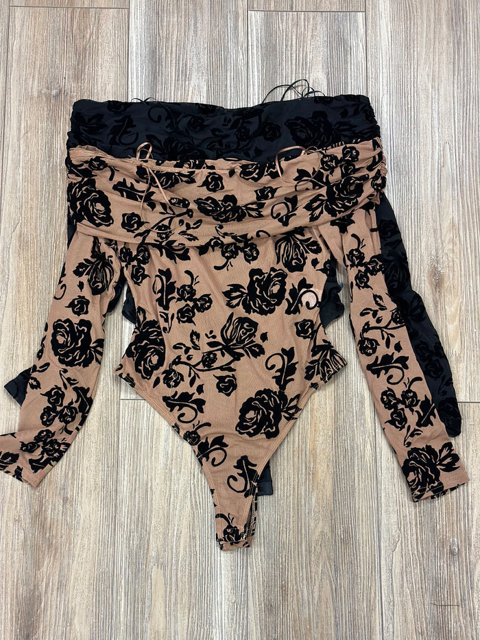 Mesh Floral Off Shoulder Bodysuit- Estira, Stretchy