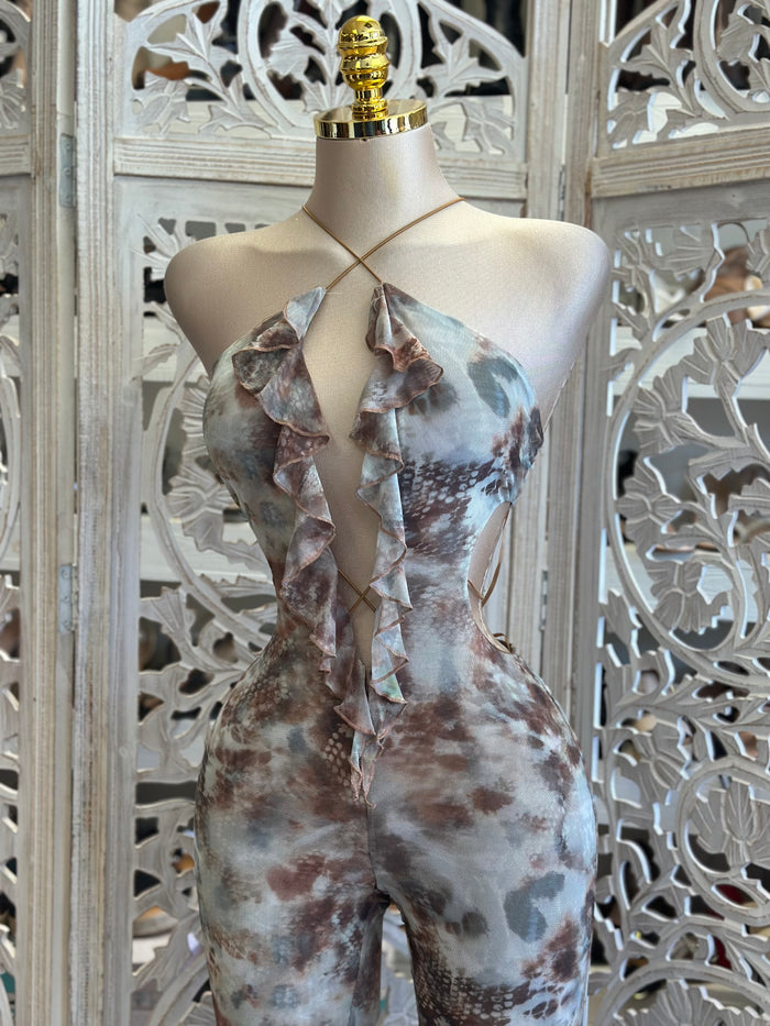 Mesh Multi Print Jumpsuit - Not Stretchy,No Estira