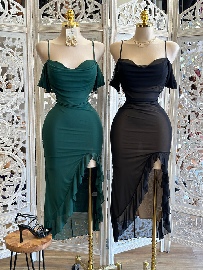 Mesh Off Shoulder Midi Dress- Stretchy,Estira