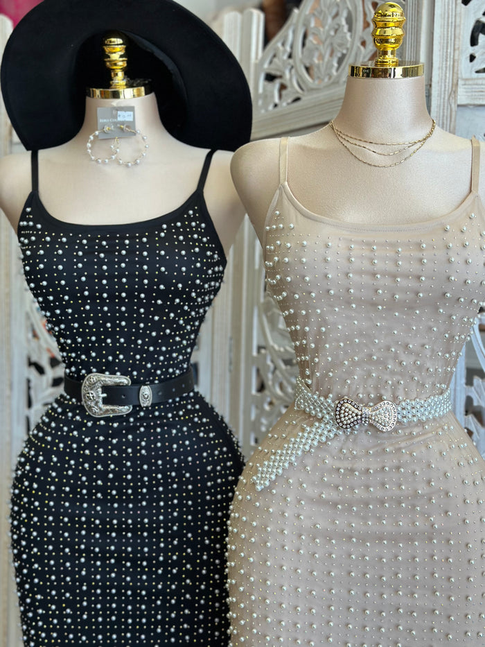 Mesh Pearl Cami  Dress - Estira, Stretchy