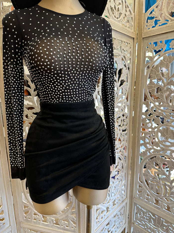 Mesh Rhinestone Detail Bodysuit