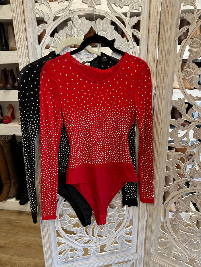 Mesh Rhinestone Detail Bodysuit