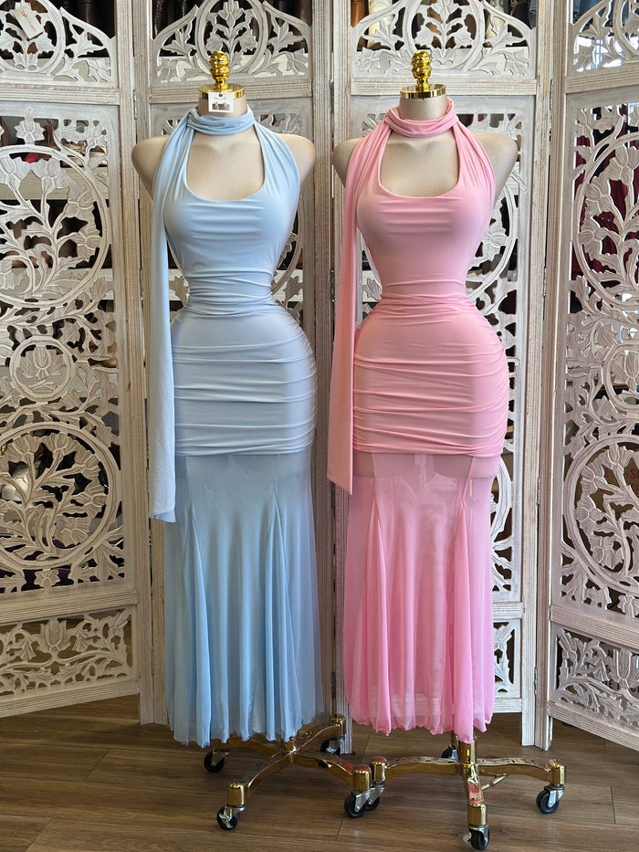 Mesh Scooped Maxi Dress- Stretchy, Estira