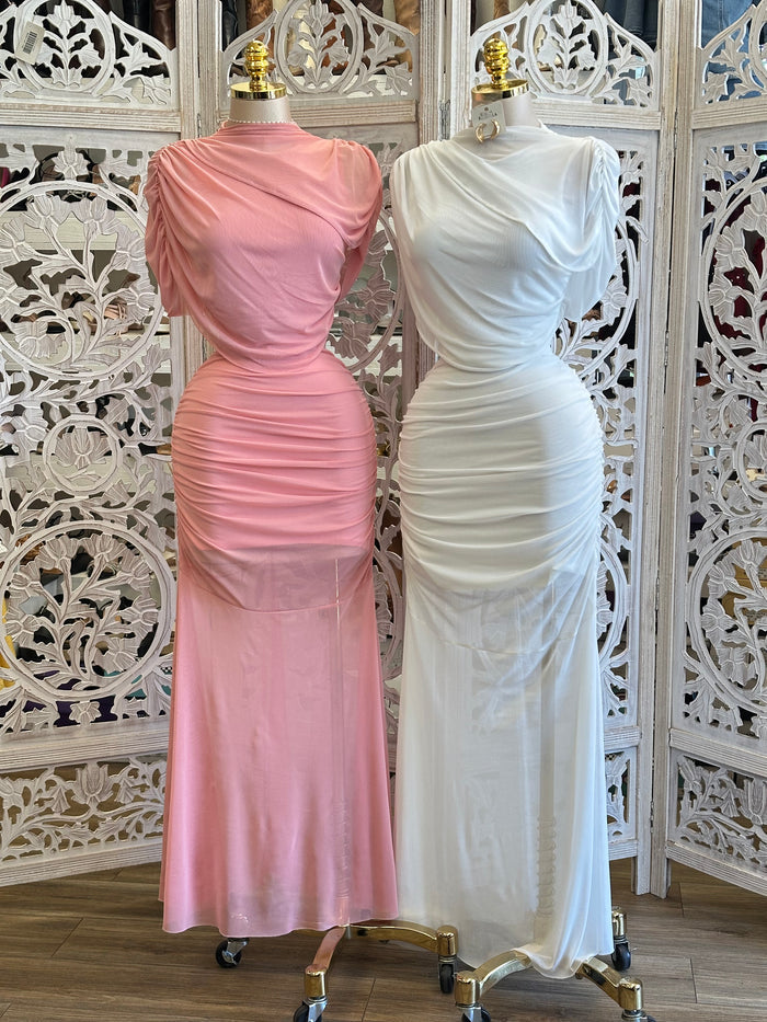 Mesh Shawl Maxi Dress- Estira, Stretchy
