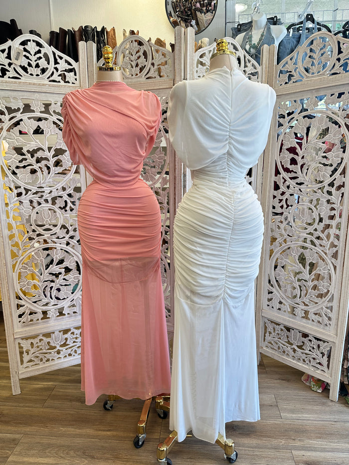 Mesh Shawl Maxi Dress- Estira, Stretchy
