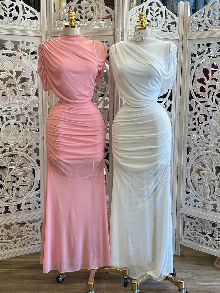 Mesh Shawl Maxi Dress- Estira, Stretchy