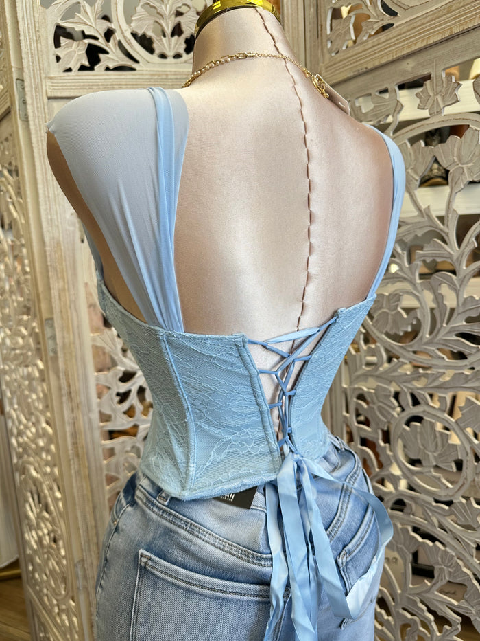 Mesh Sleeve Corset Blouse