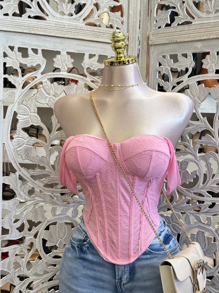 Mesh Sleeve Corset Blouse