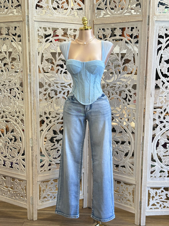 Mesh Sleeve Corset Blouse