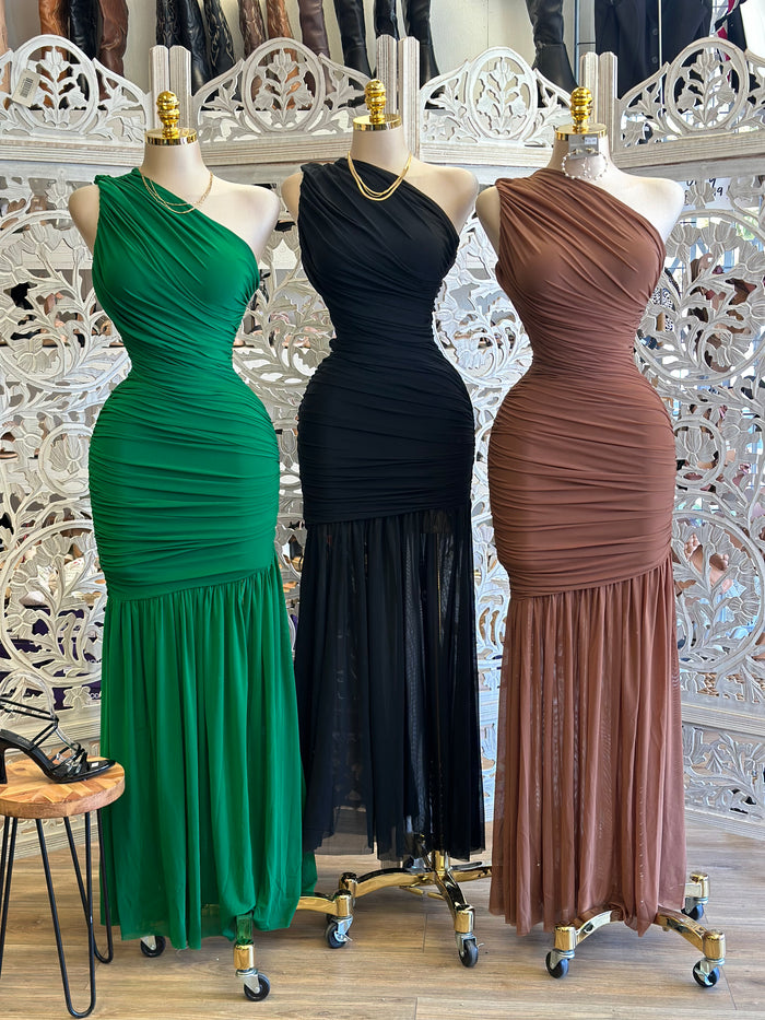 Mesh Wrapped One Sleeve Gown- Stretchy,Estira
