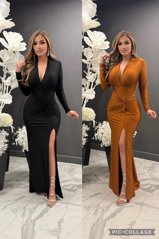 Mid Slit Knotted Gown-Stretchy,Estira