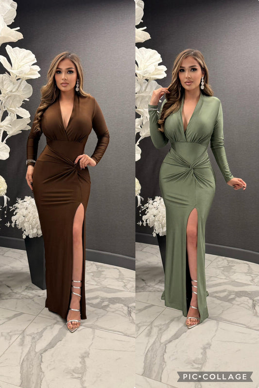 Mid Slit Knotted Gown-Stretchy,Estira