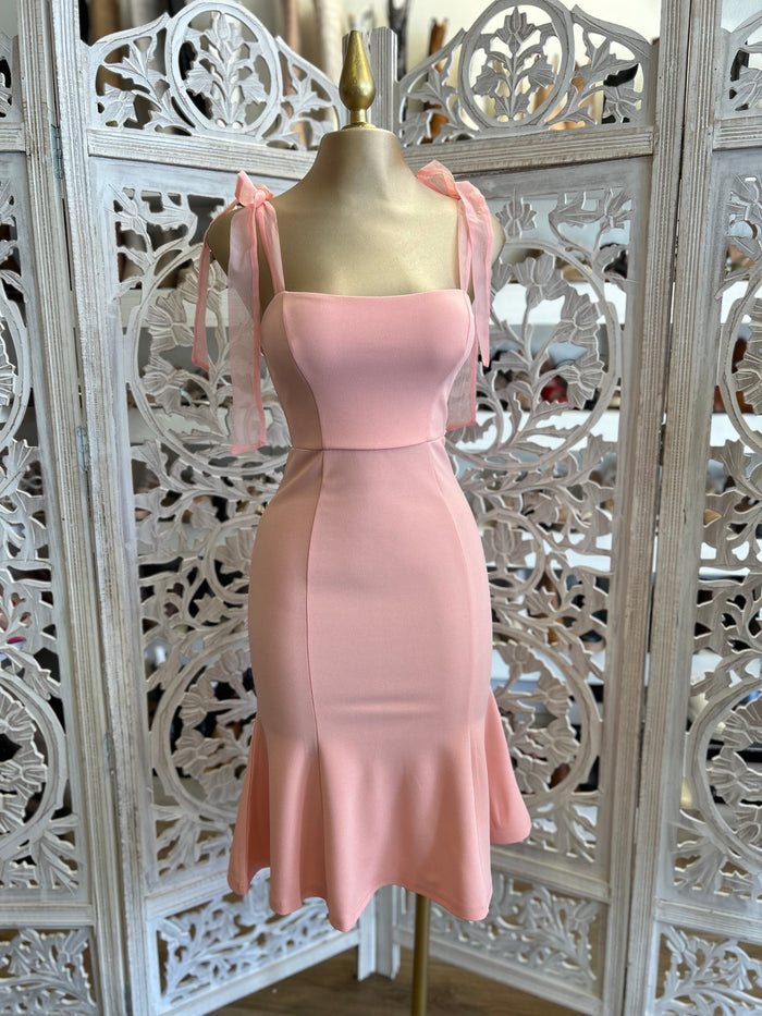 Midi Bow Strap Dress- Stretchy
