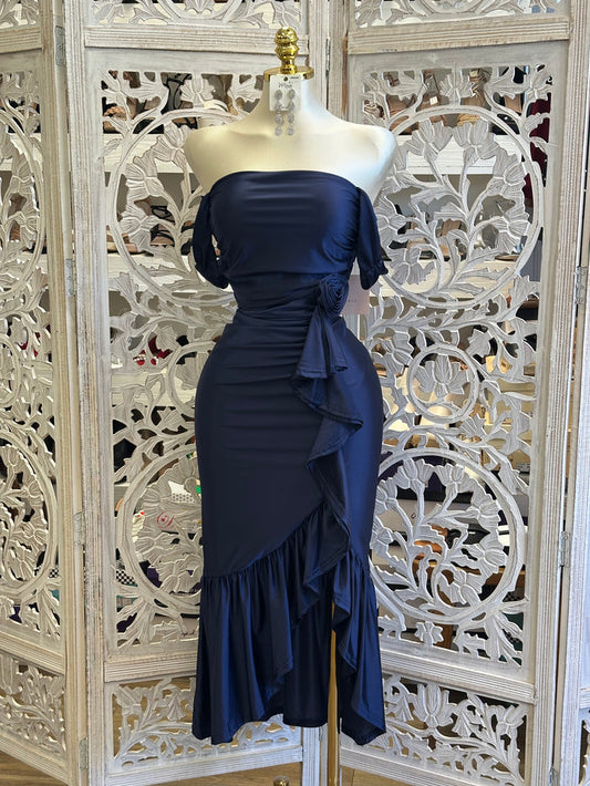 Midnight Blue Cocktail Dress- Estira, Stretchy