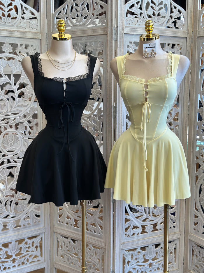 Milkmaid Lace Mini Dress-Estira , Stretchy