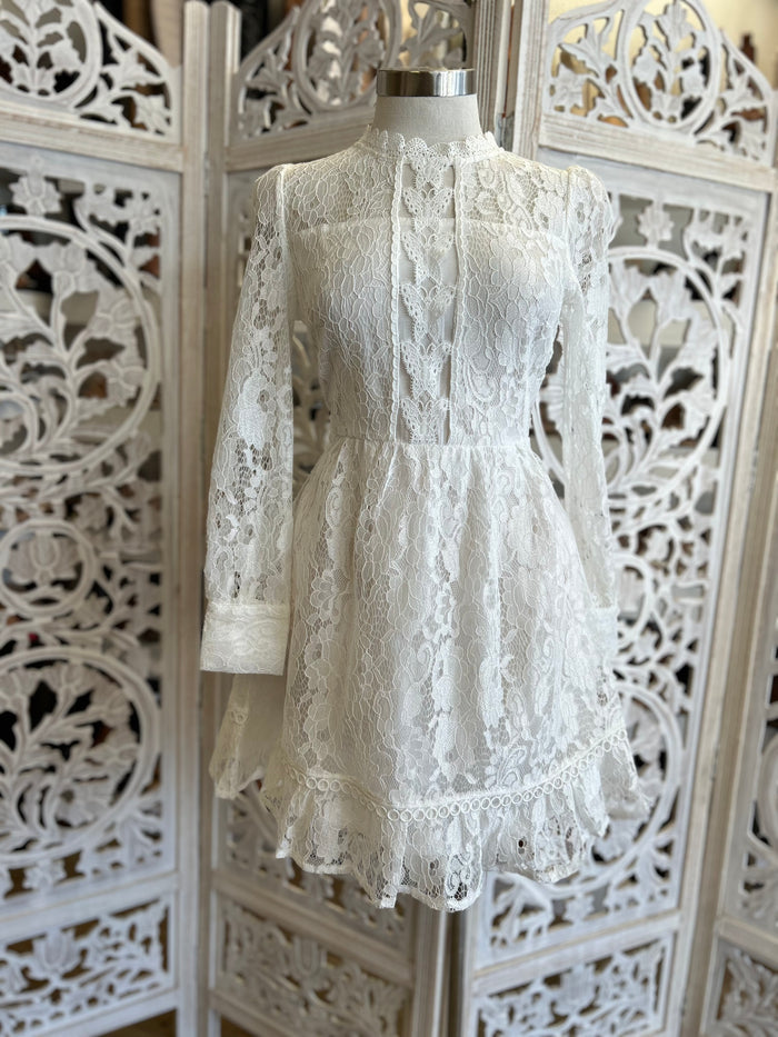 Mock Neck Flowy Lace Dress-  Not Stretchy