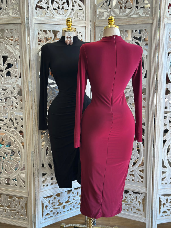 Mock Neck Knotted Dress- Stretchy,Estira