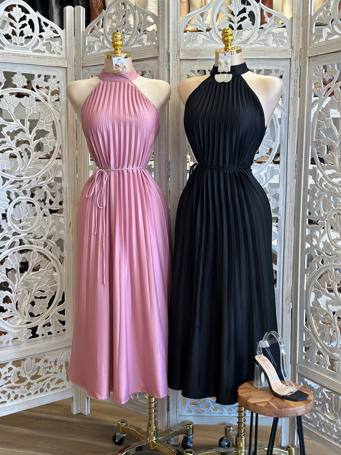 Mock Neck Pleated Dress- Stretchy, Estira